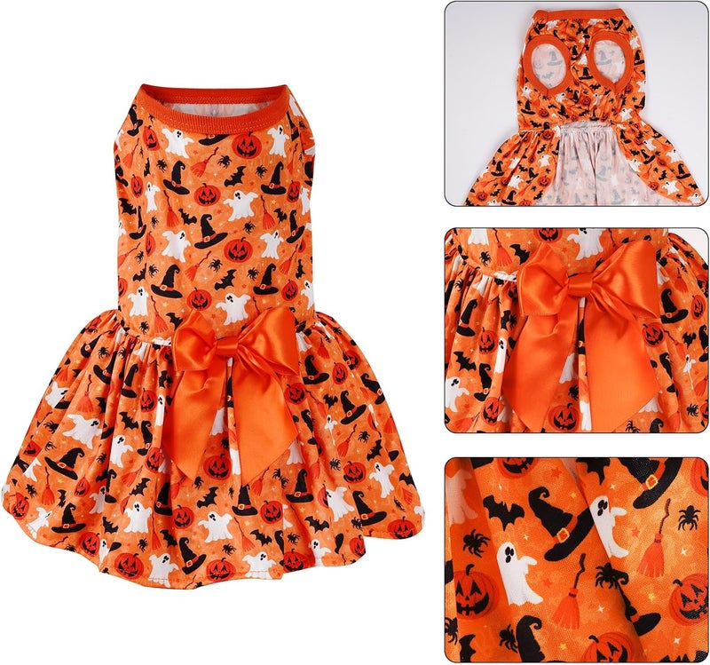 phnydreg Dog Halloween Costumes Pumpkin Dog Dress with Bow for Small Medium Dog Puppy Pet - Image 2